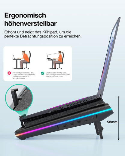 llano Gaming-Laptopkühler RGB Touch für 15-19 Zoll Notebooks