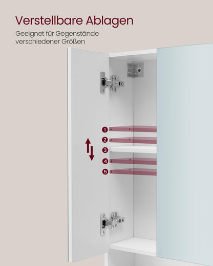 VASAGLE Kailyn Bad Spiegelschrank 3 Türen – Wolkenweiss BBK129W01