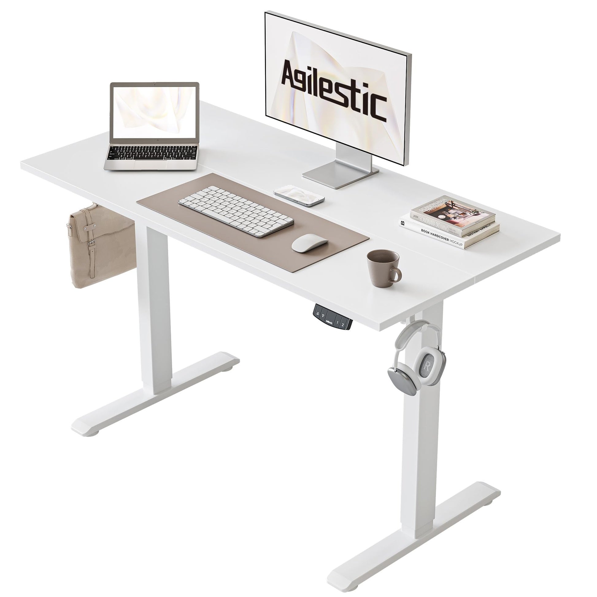 Agilestic Elektrischer Steh-Sitz Schreibtisch 100x60 cm Weiss für ergonomisches Arbeiten im Sitzen und Stehen.