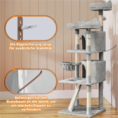 Yaheetech Kratzbaum 174 cm Katzenbaum – Gross, Kletterbaum Hellgrau
