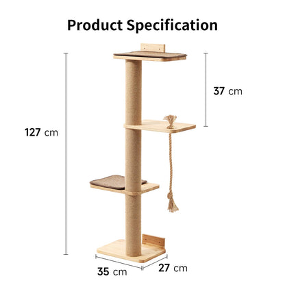 FUKUMARU Wandkratzbaum 127cm – Jute & Massivholz für Katzen