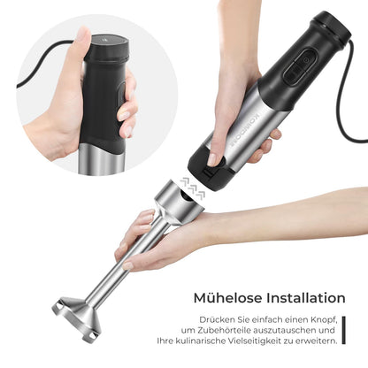 kowdom Stabmixer Set 1200 W mit Zerkleinerer und Milchaufschäumer