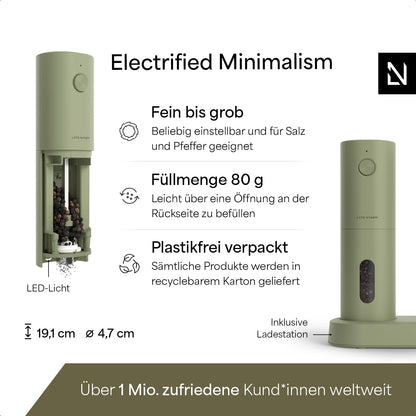 LARS NYSØM Salz- und Pfeffermühlen Set elektrisch Sage Green