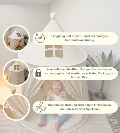 ALRITHO Spielzelt Kinder aus Silky Cotton, Warmbeige, 110x110x130 cm