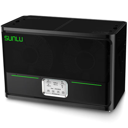 SUNLU S4 2025 Filament-Trocknerbox – 4-Spulen Upgrade Version. Dunkle, rechteckige Box zum aktiven Trocknen von 3D-Druck-Filament.
