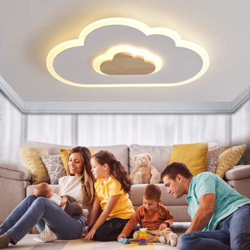 AOEH Wolke Holz LED Deckenleuchte - Kinderzimmer 60cm Dimmbar. Wolkenförmige Holzleuchte, dimmbare LED-Beleuchtung für Kinderzimmer.