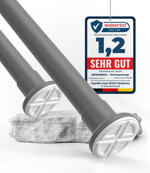 MEISENBERG Duschvorhangstange Teleskop 160-210 cm Grau Ø 32 mm, Klemmstange aus Stahl