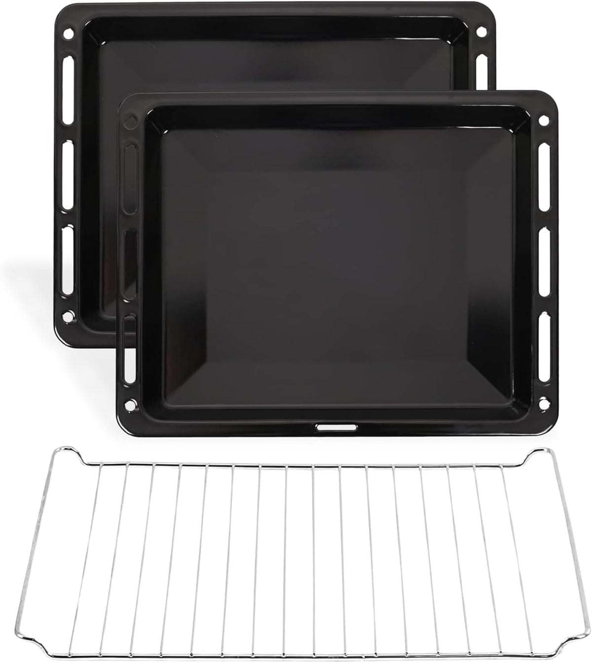 ICQN Backblech & Gitter Set mit 2 emaillierten Backblechen und verchromtem Gitter, 46 × 37 × 3 cm