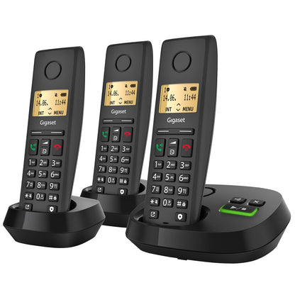 Gigaset Pure 220A Trio DECT-Telefonset mit Anrufbeantworter - anthrazit. Schnurlose Mobilteile für kabellose Telefonie und Nachrichtenaufzeichnung.