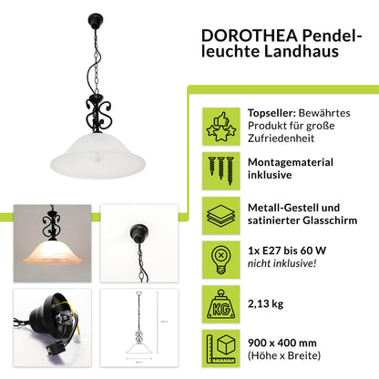 Licht-Erlebnisse DOROTHEA Pendelleuchte - Ø40cm Landhaus Schwarz
