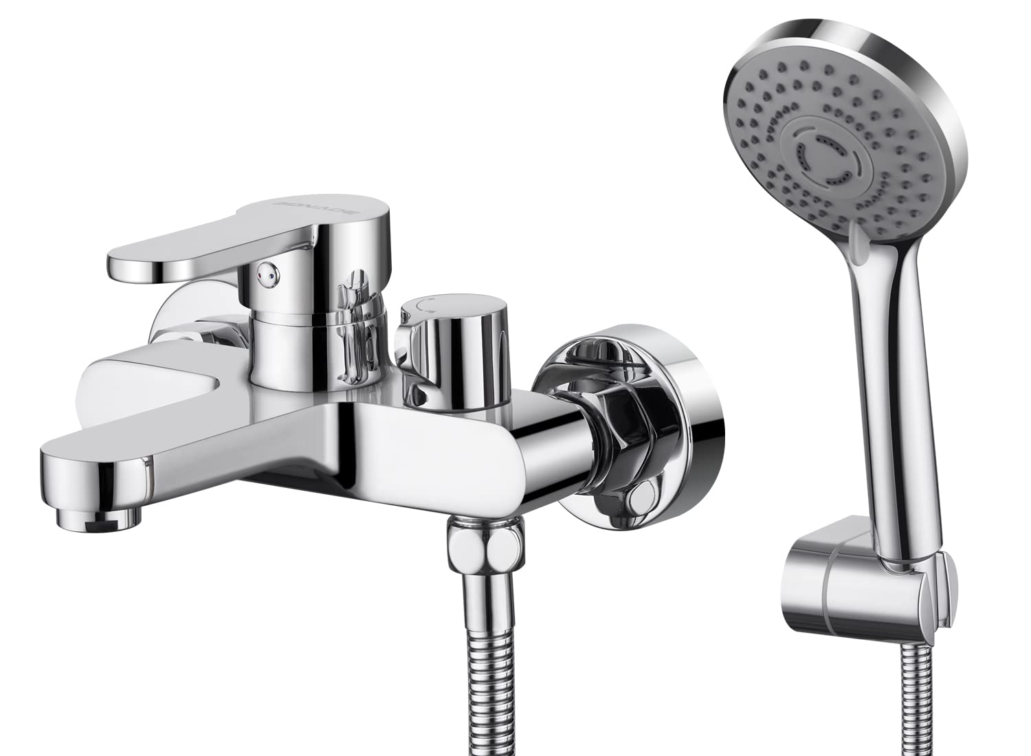BONADE Wannenarmatur Einhebel mit Handbrause Set – Chrom. Chrom-Einhebelarmatur mit Handbrause. Regelt Wasser für Wannen.