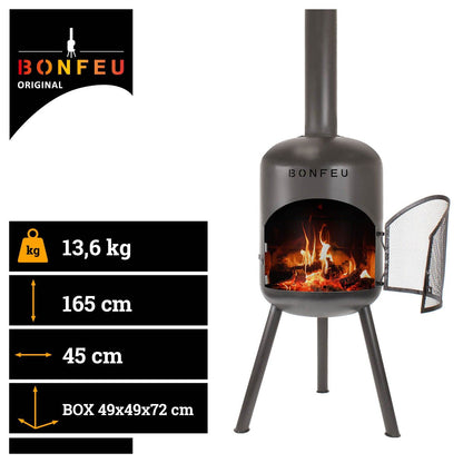 BonFeu BonBono Terrassenofen Gartenofen – Feuersäule Schwarz