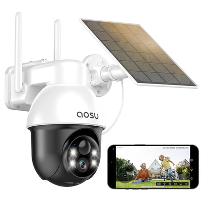 aosu C9L 2K Solar Überwachungskamera aussen mit Akku, 360° WLAN