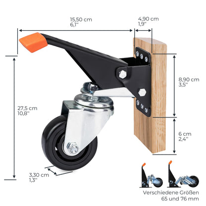HMF 6750 Schwerlastrollen absenkbar für Werkbank, 4 Stück, 76 mm