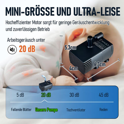 MSKOTOAS Mini-Tauchpumpe JN206, automatisch, 280 l/h, 2,5 m Förderhöhe