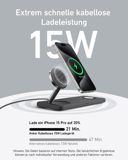 Anker MagGo Faltbare 3-in-1 Kabellose Ladestation Qi2