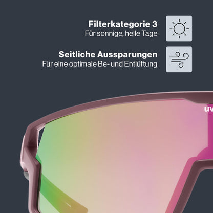 uvex skyryse Sportbrille, burgundy matt/rose mirror, one size