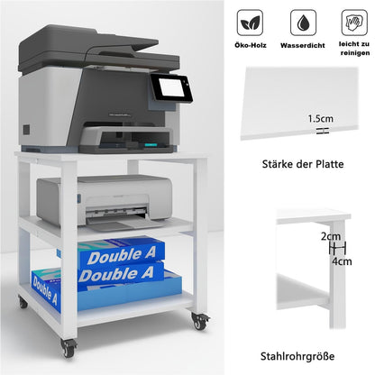 PUNCIA Mobiler 3-Ebenen Druckertisch Holz & Metall Weiss 50x50x50cm
