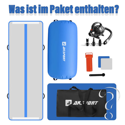 AKSPORT Airtrack 3m aufblasbare Turnmatte mit Air Roll und Luftpumpe