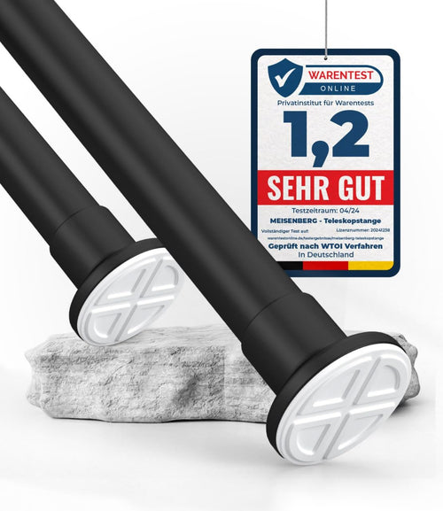 MEISENBERG Gardinenstange ohne Bohren, 210-260 cm, Ø 32 mm, schwarz – Teleskopstange aus Stahl