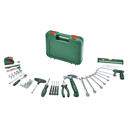 Bosch Universal Werkzeug-Set Handwerkzeug - 64-teilig. Kompaktes, schwarzes Set mit diversen Handwerkzeugen. Für Reparaturen, Montagearbeiten und Befestigungen.