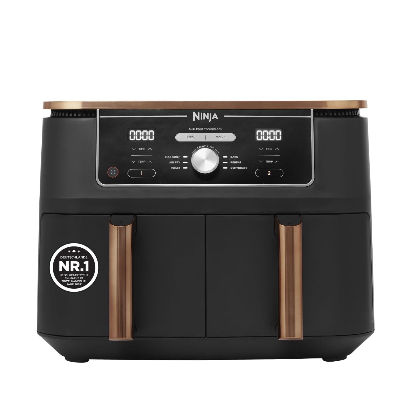 Ninja Foodi MAX Dual Zone Heissluftfritteuse AF400EUCP, 9,5 L, zwei Garfächer, Kupfer/Schwarz