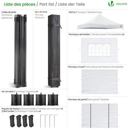 VOUNOT Pavillon 3x3m Pop Up Faltpavillon Partyzelt - Weiss
