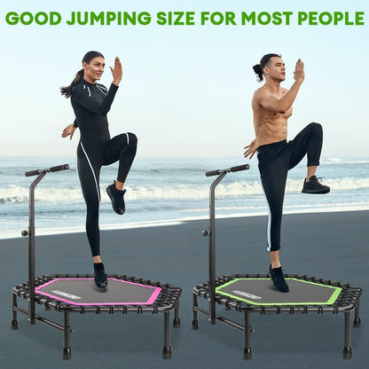 ONETWOFIT 114cm Fitness Trampolin Bungee - Sechskant Grün mit Griff