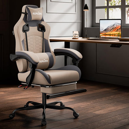SUKIDA ergonomischer Racing Gaming Stuhl Fussstütze - Beige