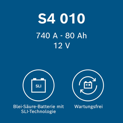 Bosch S4 010 Autobatterie 80 Ah 740 A – Ohne Start-Stopp