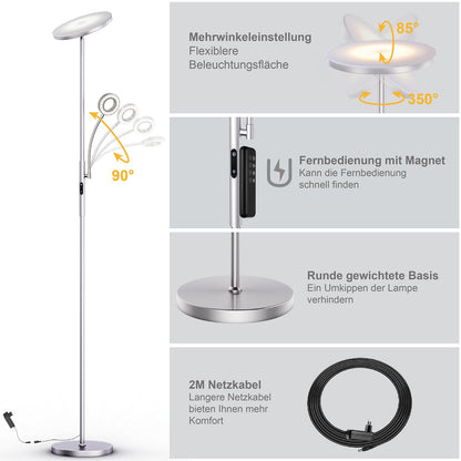 Modlicht LED Stehlampe Dimmbar Deckenfluter Leselampe Silber