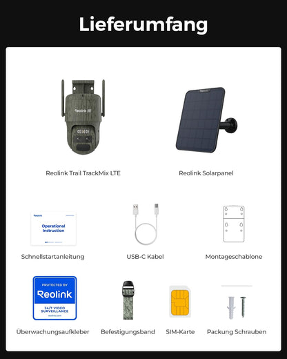 Reolink TrackMix LTE Trail 4K Wildkamera mit Solarpanel und SIM-Karte