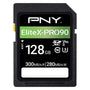 PNY EliteX-PRO SD Speicherkarte - 128GB UHS-II V90, rechteckig, schwarz-rot, für 4K/8K Videoaufnahmen.