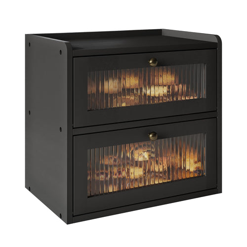 Alpeir Brotkasten Holz 2 Etagen – Acryl-Sichtfenster Schwarz. Bewahrt Brot in zwei Etagen frisch in der Küche auf.