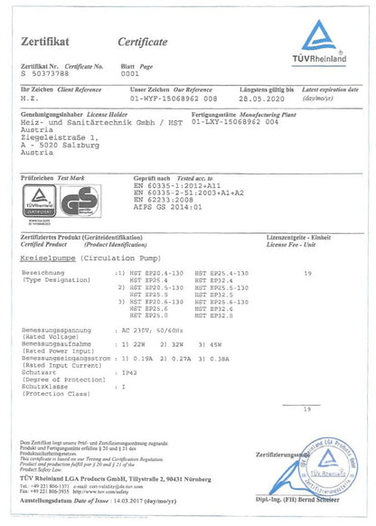 HST EP 25-60/180 mm Hocheffiziente Heizungsumwälzpumpe