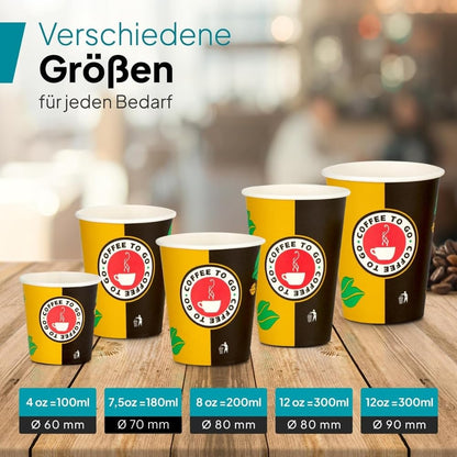 Commerline Kaffeebecher to go 200 ml, Pappbecher Einweg, 1000 Stück