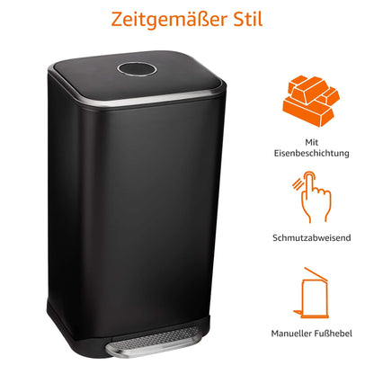 Amazon Basics Rechteckiger Mülleimer mit Pedal 32 L Schwarz