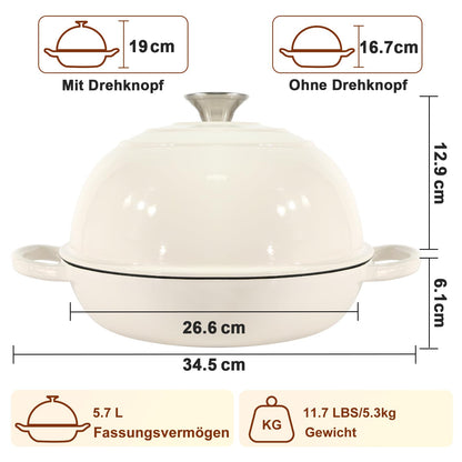Gusseisen Emaille Dutch Oven 5.7L Brotbacktopf – Weiss