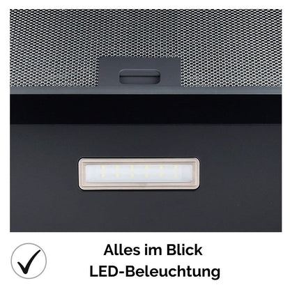 YUNA DUANA Dunstabzugshaube – 60cm Schwarz Glas Abluft/Umluft