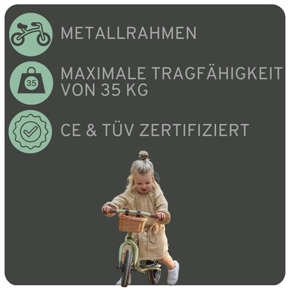 Bandits & Angels Laufrad Metall mit Weidenkorb - Vintage grün