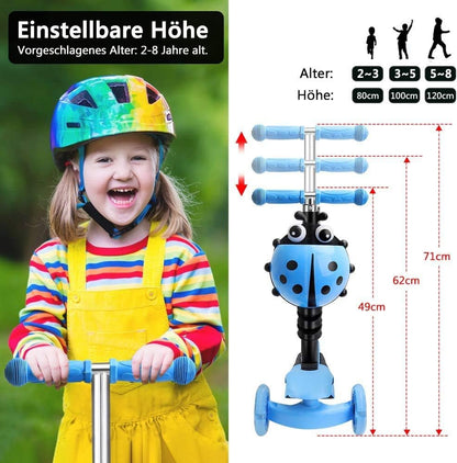 YOLEO 5-in-1 Kinder Scooter mit Sitz, Korb und Schubstange, Blau