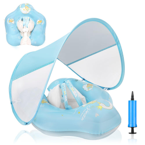 LOOWARTS Baby Schwimmring mit Baldachin, UPF50+ UV-Schutz, 3–12 Monate – Schwimmhilfe aus weichem PVC