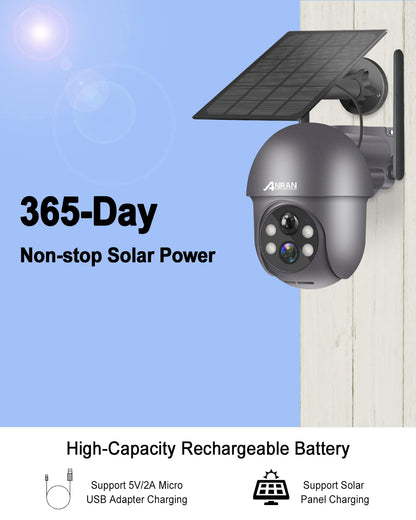 ANRAN 2K Solar Überwachungskamera Aussen WLAN 360° PTZ, 2er-Set