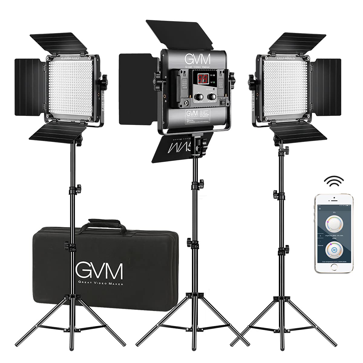 GVM 480 LED Videoleuchte Bi-Color Studio Set für Foto/Video – 3er-Pack: Drei schwarze LED-Panels für Bi-Color Studio-Foto/Video.