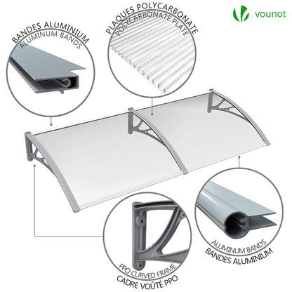 VOUNOT Pultvordach Haustür Überdachung transparent 200x80cm grau