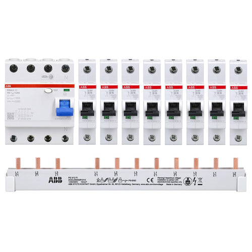 ABB FI/LS Set – F204A-40/30mA, 8x S201-B16, Sammelschiene