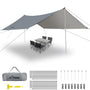 WADEO Camping Tarp Zeltplane wasserdicht 3,6 x 4,8 m mit Stangen, Grau als Sonnen- und Regenschutz