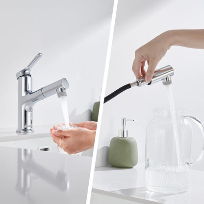 DETBOM Waschtischarmatur ausziehbare Brause Einhebelmischer Chrom