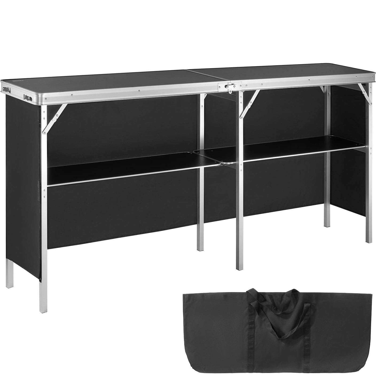 VEVOR Messetheke faltbar, Promotiontheke mit Tragetasche, schwarz, Aluminium-MDF-Thekenständer mit Ablageregal