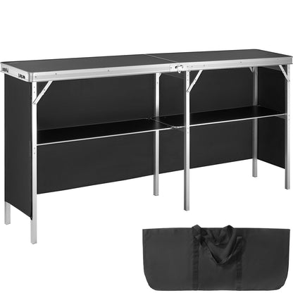 VEVOR Messetheke faltbar, Promotiontheke mit Tragetasche, schwarz, Aluminium-MDF-Thekenständer mit Ablageregal